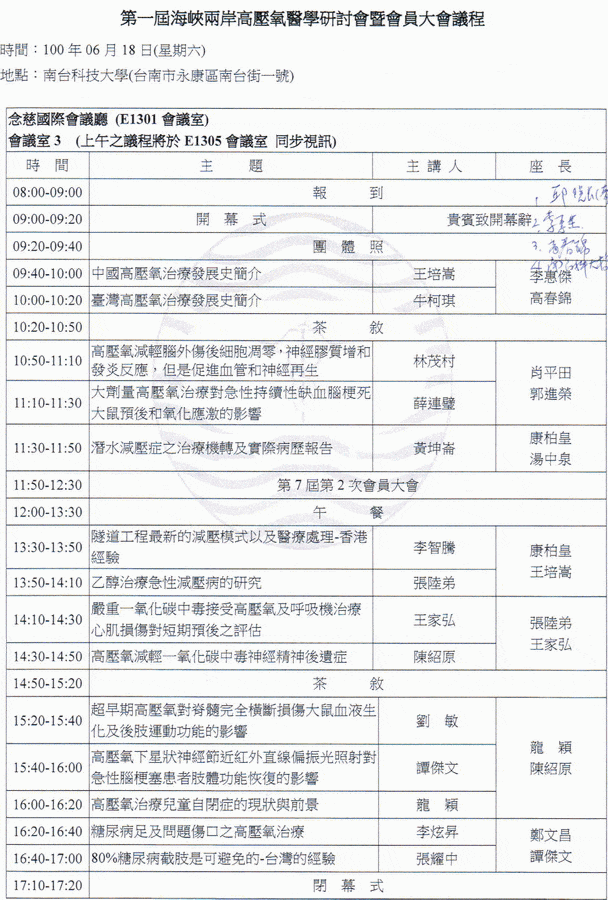 第一届海峡两岸高压氧医学研讨会在台湾台南科技大学隆重召开